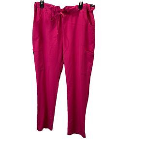 Betsey Johnson Womens Scrub Pants Size L Hot Pink Pull On Drawstring Workwear